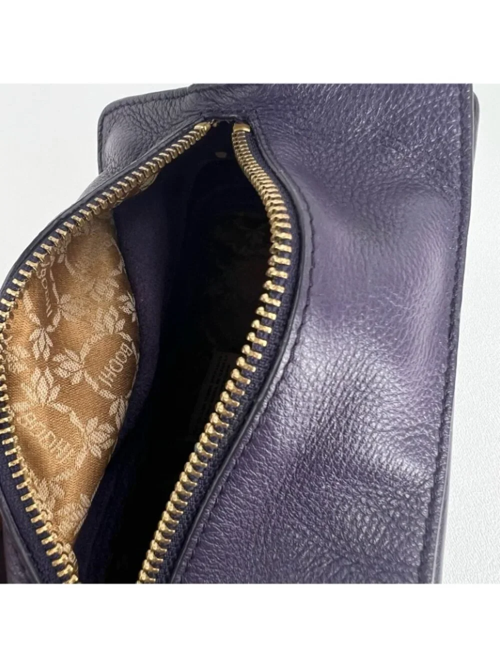 Bodhi Tiered Ruffle Hobo Shoulder Bag Womens Genuine Pebbled Leather Dark Purple